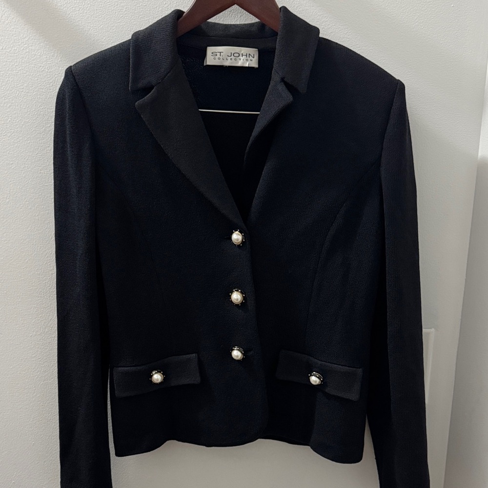 St. John Black Blazer with Pearl Buttons